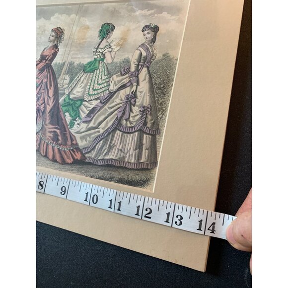 Antique Victorian Fashion Print Art Decorative Matte 1850's 14" x 12" Decor 7412 - Picture 5 of 10